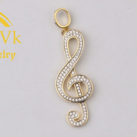 Iced Out Custom Treble Clef Music Note Pendant - Picture 1 of 2